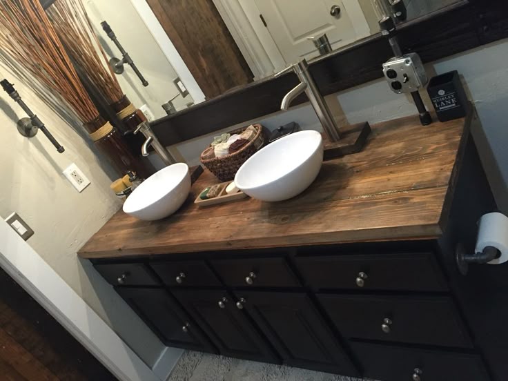 Rustic Bathroom Wood Countertop Vessel Sink My Diy Project Stained Wooden Vanities Countertops Rustic Bathroom Wood Countertop Vessel, How To Make A Vanity Top For Vessel Sink