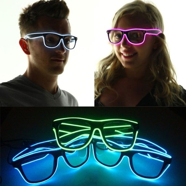 Fashion El glasses Wire Fashion Neon LED Light Up Shutter Shaped Glow Sun  Glasses Rave Costume Party DJ, Wish