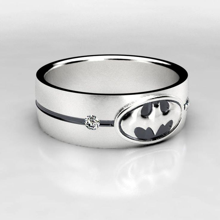 Batman Wide Silver Wedding Ring Batman Diamond Geek Wedding Etsy