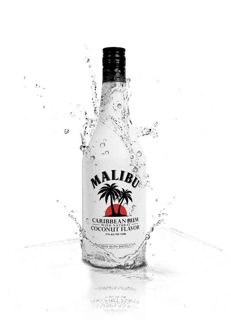 Malibu Bottle with added splash! Malibu bottle, Bottle