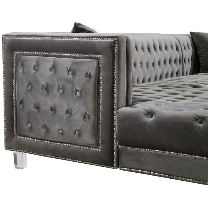 Paulene Sectional Meridian Furniture Grey Upholstery Velvet Paulene Sectional Meridian Furniture, Meridian Furniture Nashville