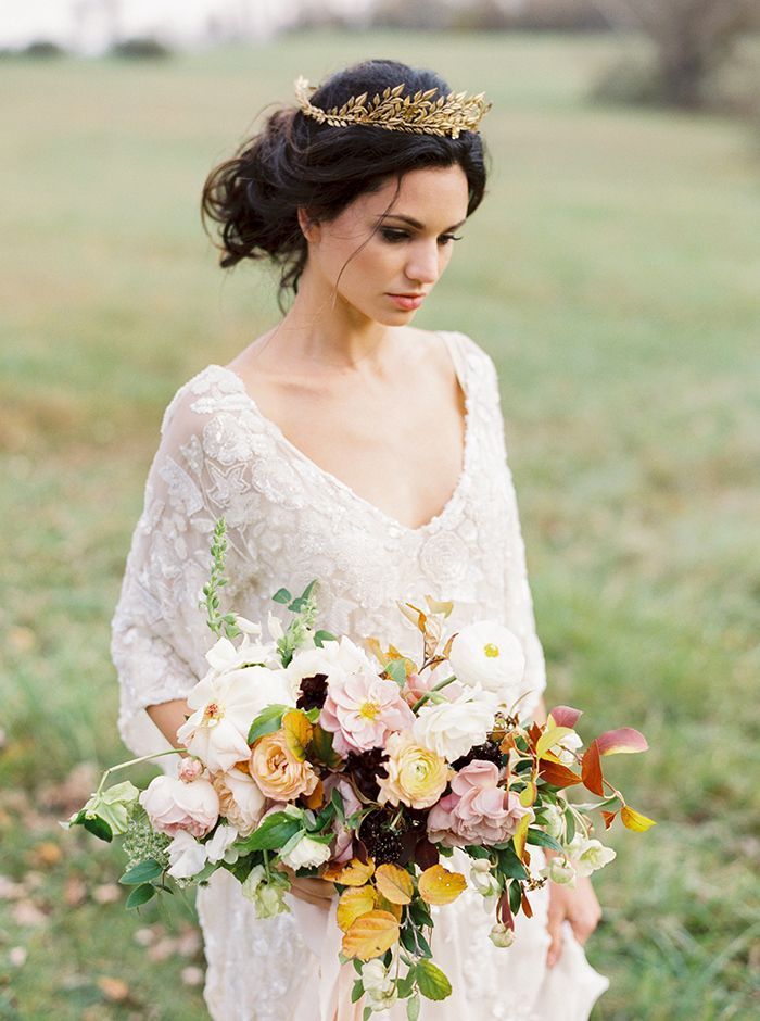 Fall Foliage Meets Vintage Bridal Style Elegant Backyard Wedding