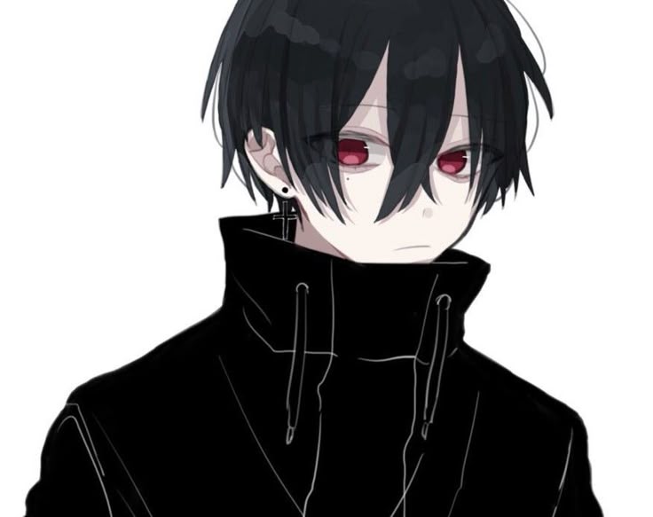 Anime boy with black hair and red eyes