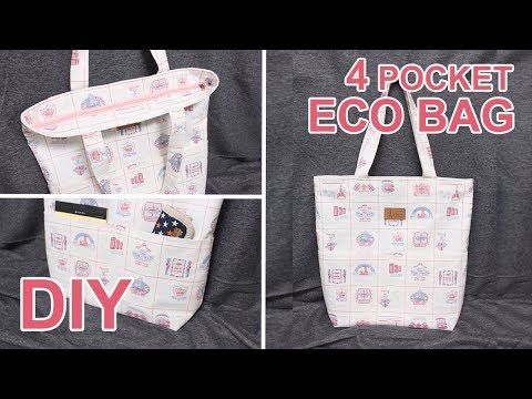Cómo Hacer Un Bolso Con Cremallera Diy 4 Pocket Tote Bag Sewingtimes Youtube Diy Pouch Bag Eco Bag Diy Tote Bag