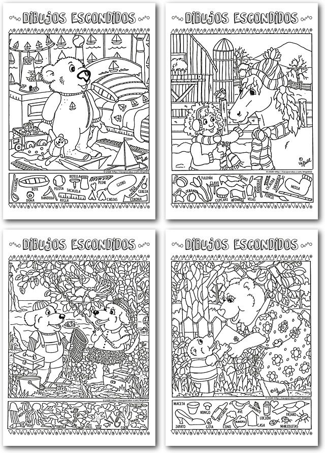 Hojas para Imprimir y Colorear con dibujos ocultos