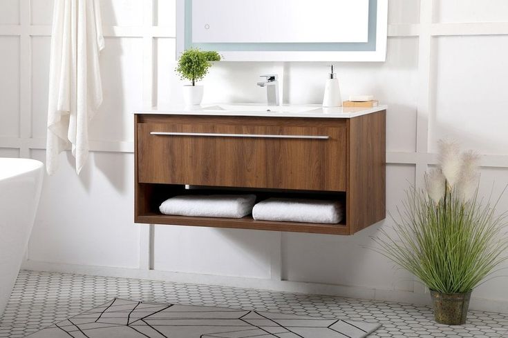 Elegant Vf43040wb 40 Inch Single Bathroom Floating Vanity In Walnut Brown Other Furniture Lightingmarketplace 2022 Vanities Sink 40 Inch Single Bathroom Floating Vanity, Floating Bathroom Vanity 40 Inch