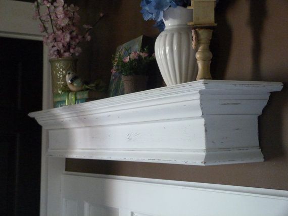 White Mantle, 48"L Distressed Rustic White Mantle ...