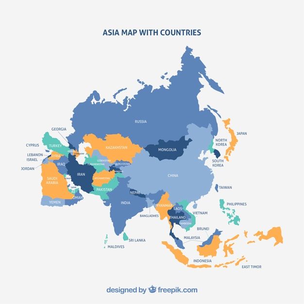 Map Of Asia Continent With Different Colors Asia Map Asia Continent World Map Template