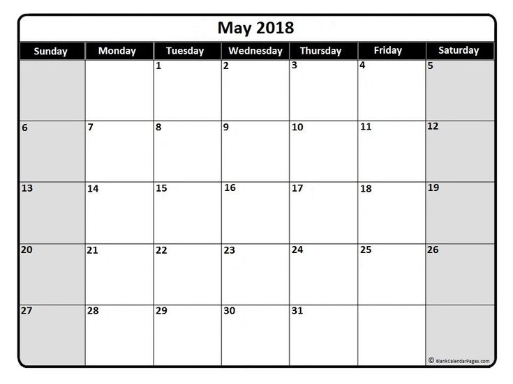 blank calendar template may 2018
