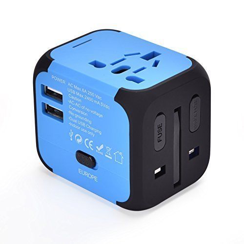 Universal 4 USB International Travel Wall Charger Adapter Power Converter Blue