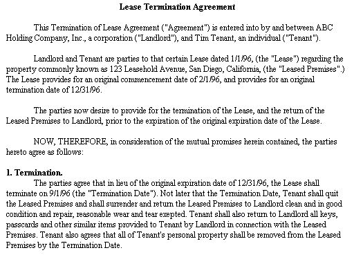 <strong>Lease Termination Agreement</strong>, <strong>Lease Termination Agreement</strong> ... Early lease termination agreement template