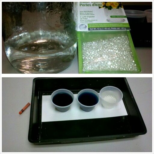 We're experimenting with polymer water beads! Place the beads in water