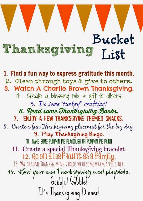 Thanksgiving Bucket List Thanksgiving Bucket List