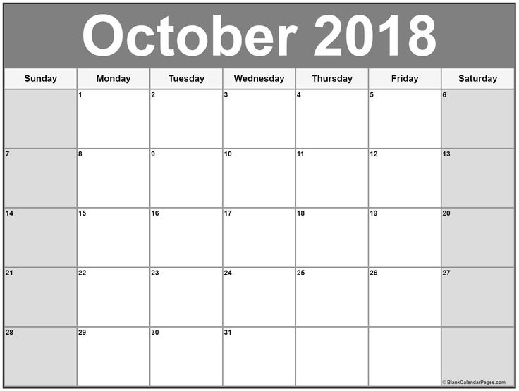 blank calendar october 2018 printable