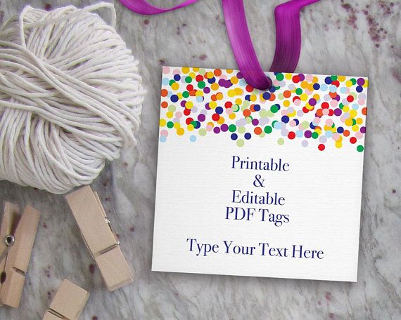 printable gift tag confetti tag template editable favor party tags templates