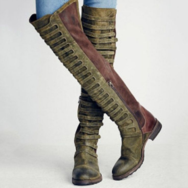 Chic Women Block Heels Riding Boots Knee High Side Zipper Combat Casual Shoes Chic Women Block Heels Riding Boots Knee High Side Zipper Combat Casual Shoes