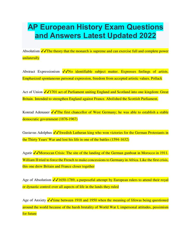 AP European History Exam Questions And Answers Latest Updated 2022 In ap-european-history-exam-questions-and-answers-latest-updated-2022-in