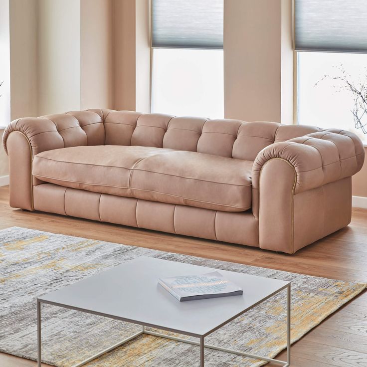 Alexander James Cecile Taupe Leather 3 Seater Sofa Chesterfield Living Room Seater Sofa Chesterfield, Alexander Medium Brown Leather Sofa