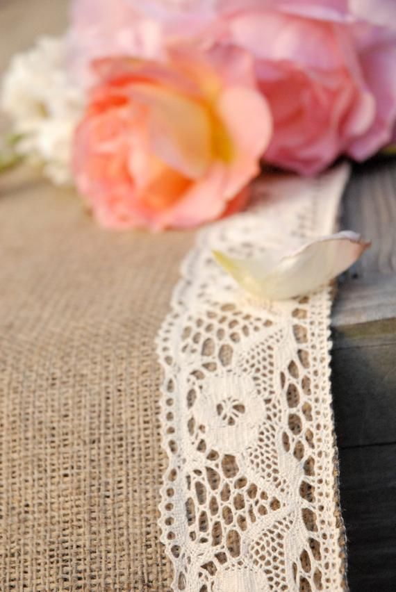 SHIPS ASAP Crochet Ivory or White Lace Trimmed Burlap Wedding Aisle Runner 40