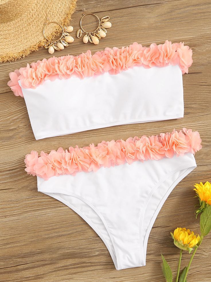 Appliques Bandeau Top With Panty Bikini Set | SHEIN UK
