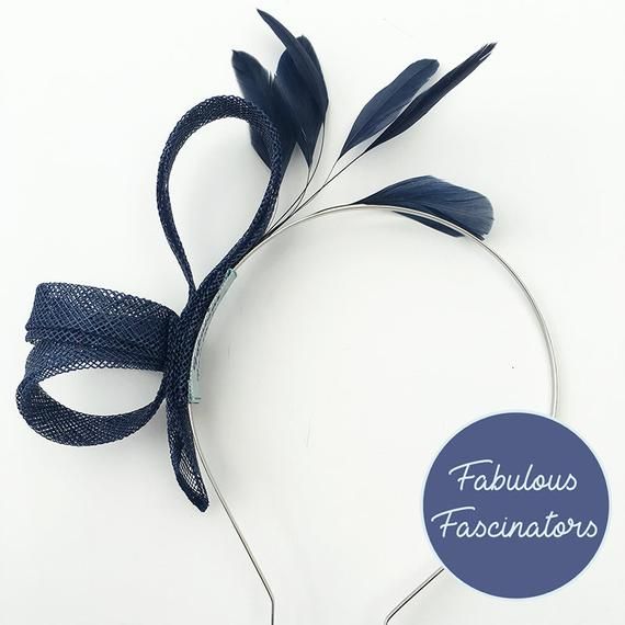 Navy and Yellow Fascinator Other Colour Combos Available Small Navy Fascinator Hairclip with Zig Zag Feathers