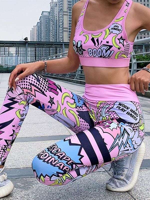 Cloth Running Pants Yoga Cartoon Printing Fitness Leggings Stretch Trousers