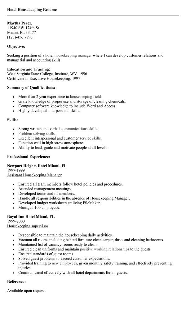 Good Professional Housekeeping Resume Example You need to become a professional ones to get this certain job. All duties and activities that might often been done by housekeeping might be the most important part to be considered well by everyone who want to be a housekeeping.