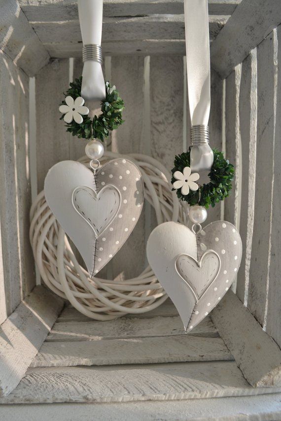 Decorative Grey White Heart Shabby Chic 14 X 11 Cm Shabby Chic