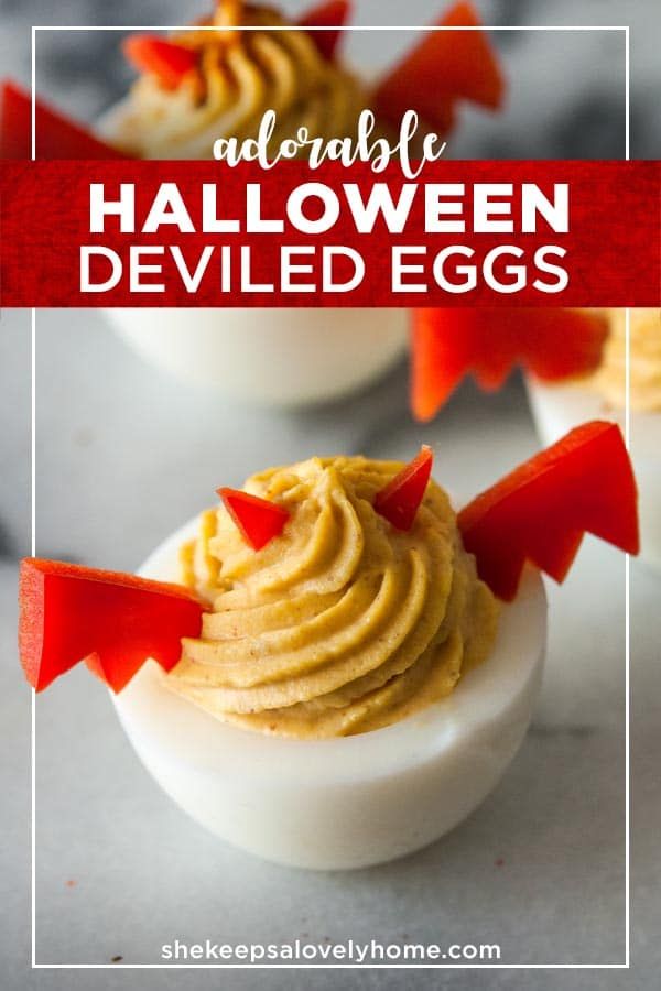 deviled eggs with orange icing and red bows on them are the perfect ...