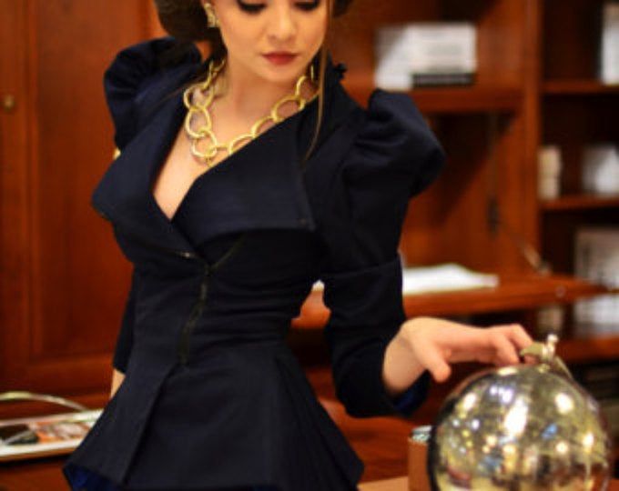 Henrietta Wrap Rounded Peter Pan Collar Blazer Jacket Office Suit with Straight Pants for Women