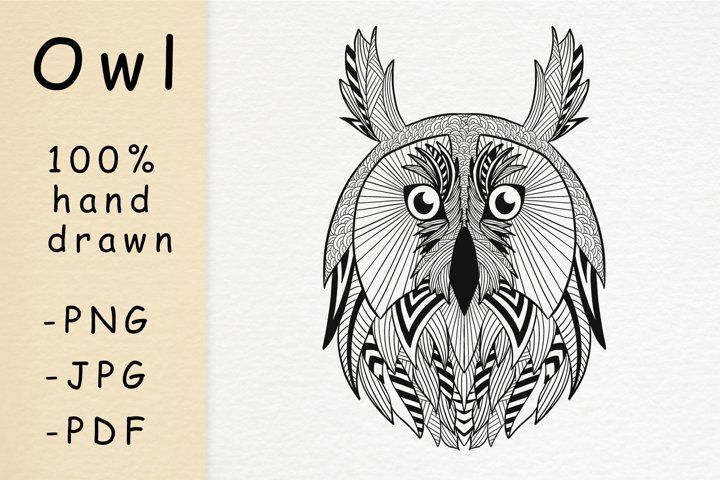 Hand Drawn Owl Head With Patterns How To Draw Hands Owl Head Stress Coloring Book