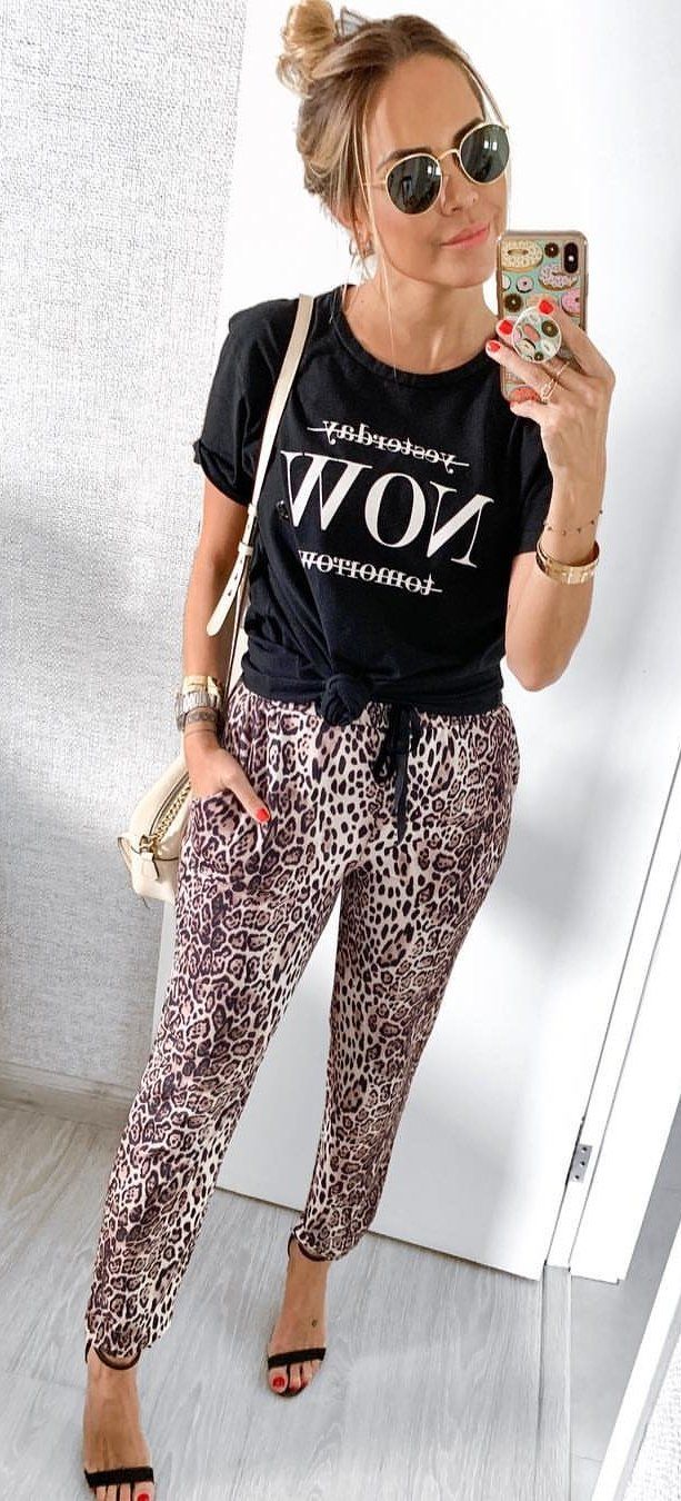 black and white crew-neck t-shirt #spring #outfits