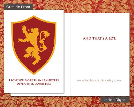 game of thrones lannister card valentine's day 5x7 inch