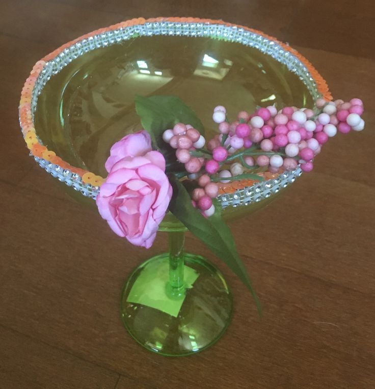 Plastic margarita cups from the Dollar Store. Decorated to use as a