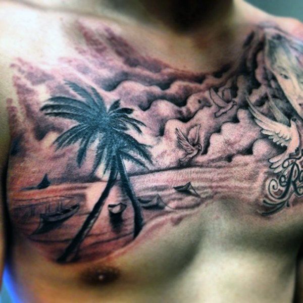 Tree Of Life Silhouette On Chest Tree Of Life Tattoo Tree Tattoo Chest Silhouette Tattoos