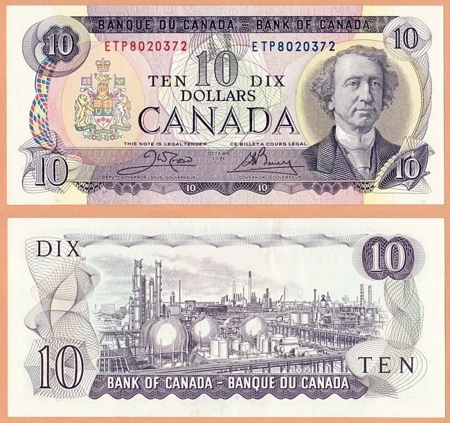 Old Canadian 10 Dollar Bill Featuring Chemical Valley Sarnia On