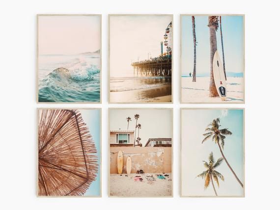 California Surf Art Set Of 6 Prints Beach Wall Summer In 2021 Surfboard - California Wall Art Set California Surf Art Set Of 6 Prints Beach Wall Summer In 2021 Surfboard - California Wall Art Set