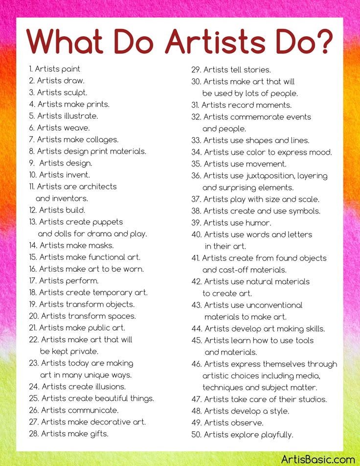 Huge Printable Art Advocacy List! What Do Artists Do? Printable - artistic skills Huge Printable Art Advocacy List! What Do Artists Do? Printable - artistic skills
