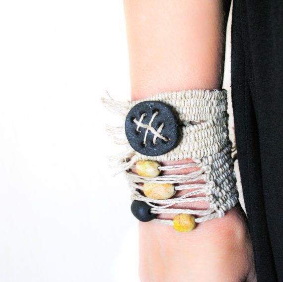 Boho Wrap Bracelet Tribal Cuff Bracelet Hand Woven Hemp