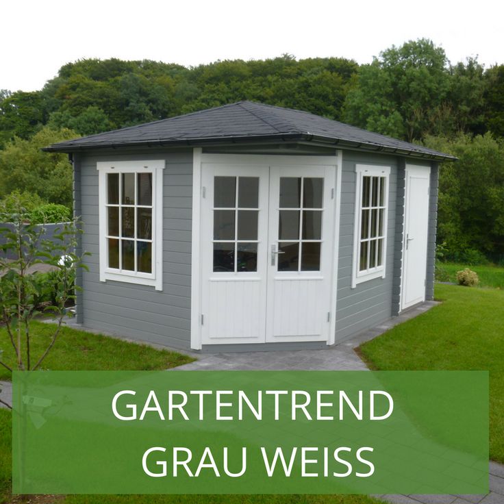 Gartenhaus grauweiß moderner Gartentrend mit Stil
