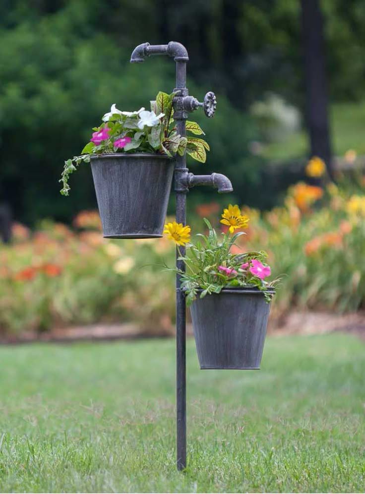 Faucet Garden Stake With Two Planters Faucet Garden Stake With Two Planters