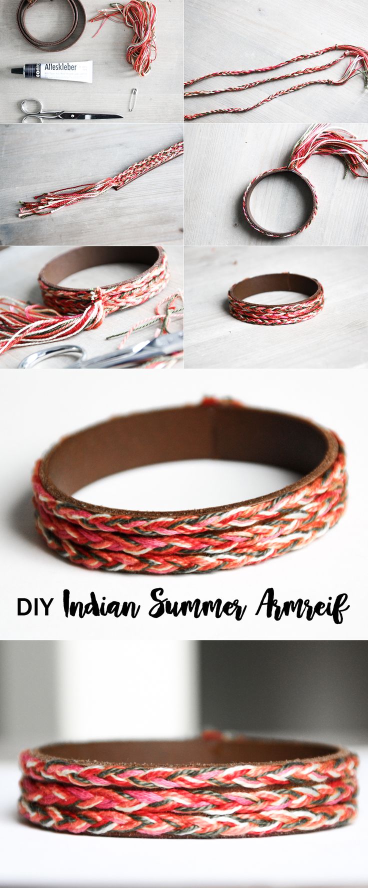 schereleimpapier: DIY Indian Summer Armreif mit Leder | Do it yourself Bangle | Ethno Hippie Boho Schmuck | jewelry | idea | bracelet | tuto...