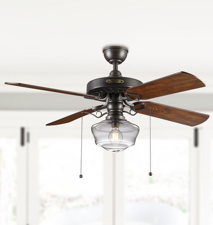 Heron Ceiling Fan With Clear Ogee Shade Rejuvenation Light Heron Ceiling Fan With Clear Ogee Shade, Clear Glass Ceiling Fan Light Kit