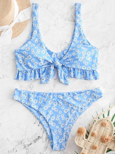 ZAFUL Daisy Ruffle Plunging Bikini Swimwear