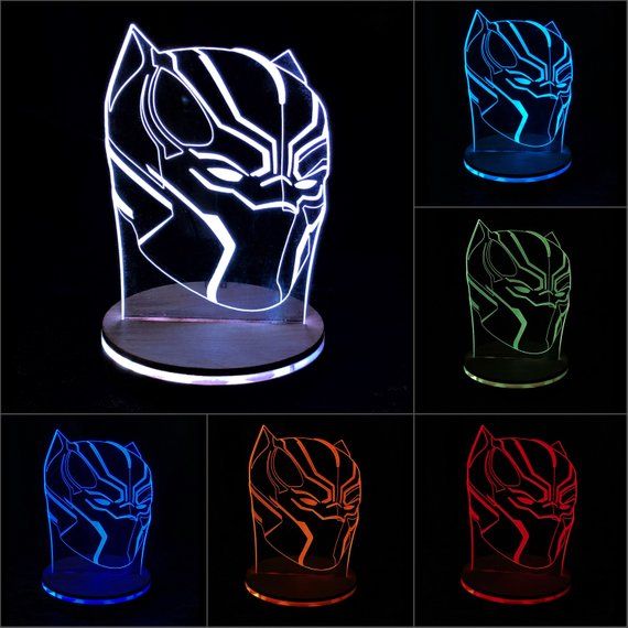 Black Panther 3/4 View LED Illuminated night light for desks, bars
