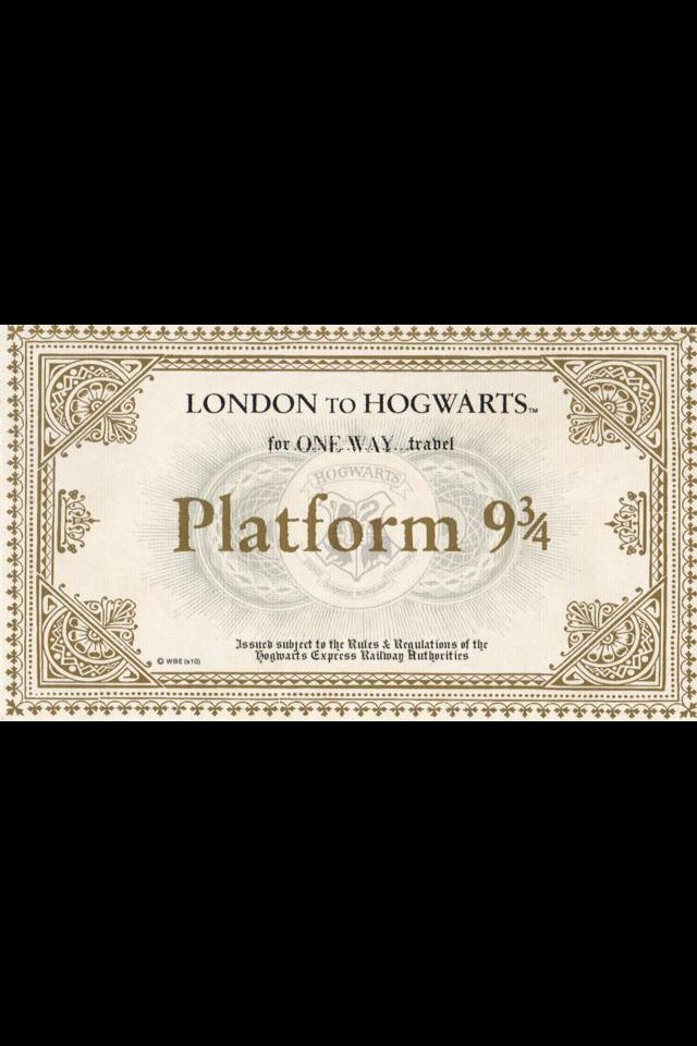 Platform 9 3/4 Poudlard, Billet Platform 9 3/4 Poudlard, Billet