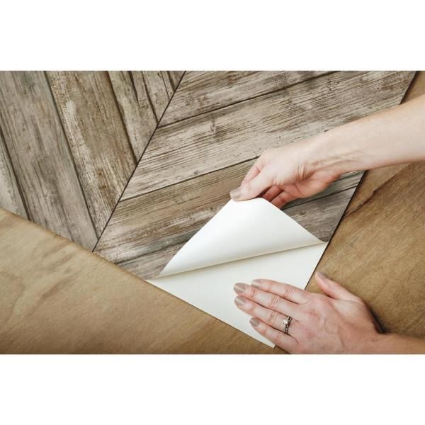 Roommates Herringbone Wood Boards Brown Vinyl Peelable Roll Covers 28 18 Sq Ft Rmk11455wp The Home Depot In 2021 Peel And Stick Wallpaper Herringbone Wood Herringbone Wall
