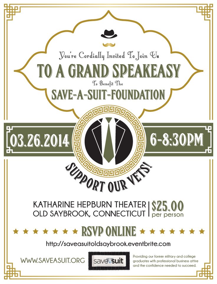 Save-A-Suit Fundraiser - Grand Speakeasy 1920u0027s themed event - fundraiser invitation templates Save-A-Suit Fundraiser - Grand Speakeasy 1920u0027s themed event - fundraiser invitation templates