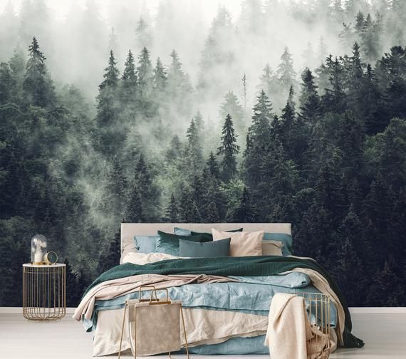 Pink Jungle Wallpaper Peel And Stick Vintage Wall Mural Etsy Foggy Forest Pink Jungle Wallpaper Jungle Wallpaper