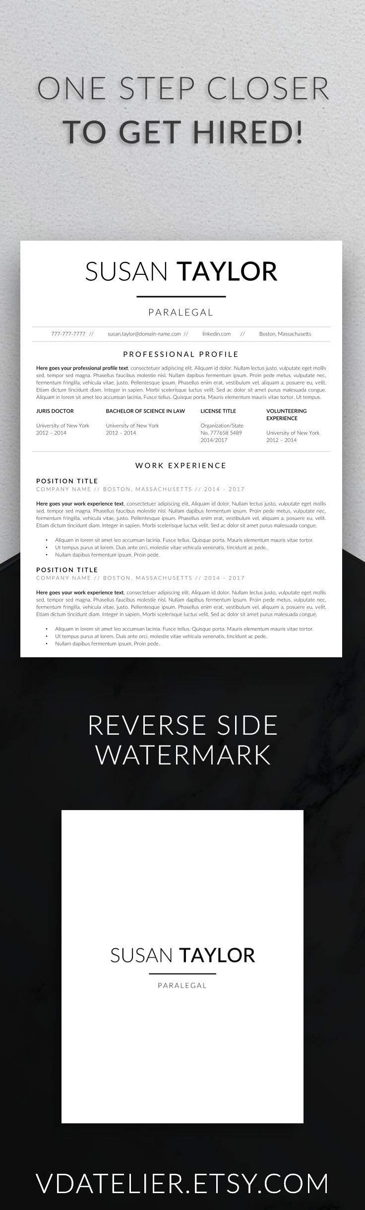 Law resume template for modern professionals. Suitable as serious resume for lawyers, paralegals or ordinary assistants. #resume #resumetemplate #cv #curriculumvitae #jobsearch #jobs #legal #paralegal